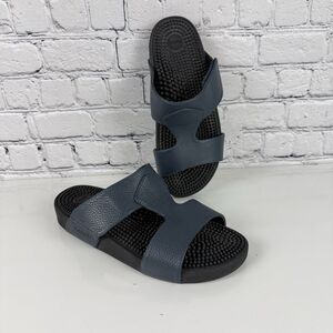 Kenkoh Musashi Leather Reflexology Sandals Men Size 9 Blue Acupressure Massage